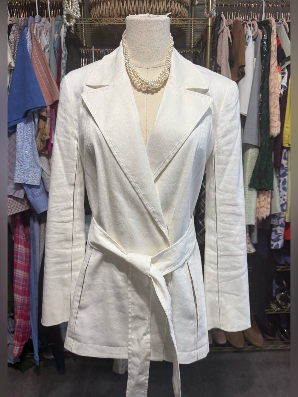 Worth New York Linen Blend Belted Wrap Blazer Jacket White Size 6